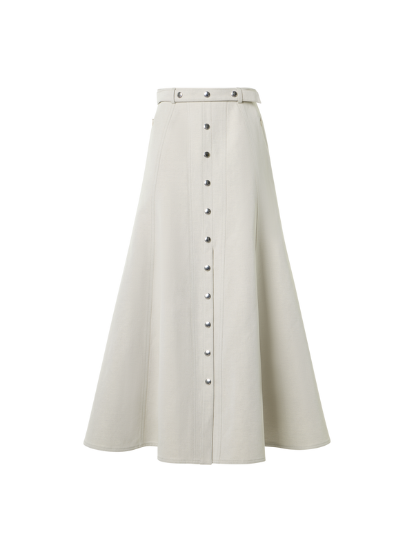 Designer A-Line Midi Button Down Skirt - grey