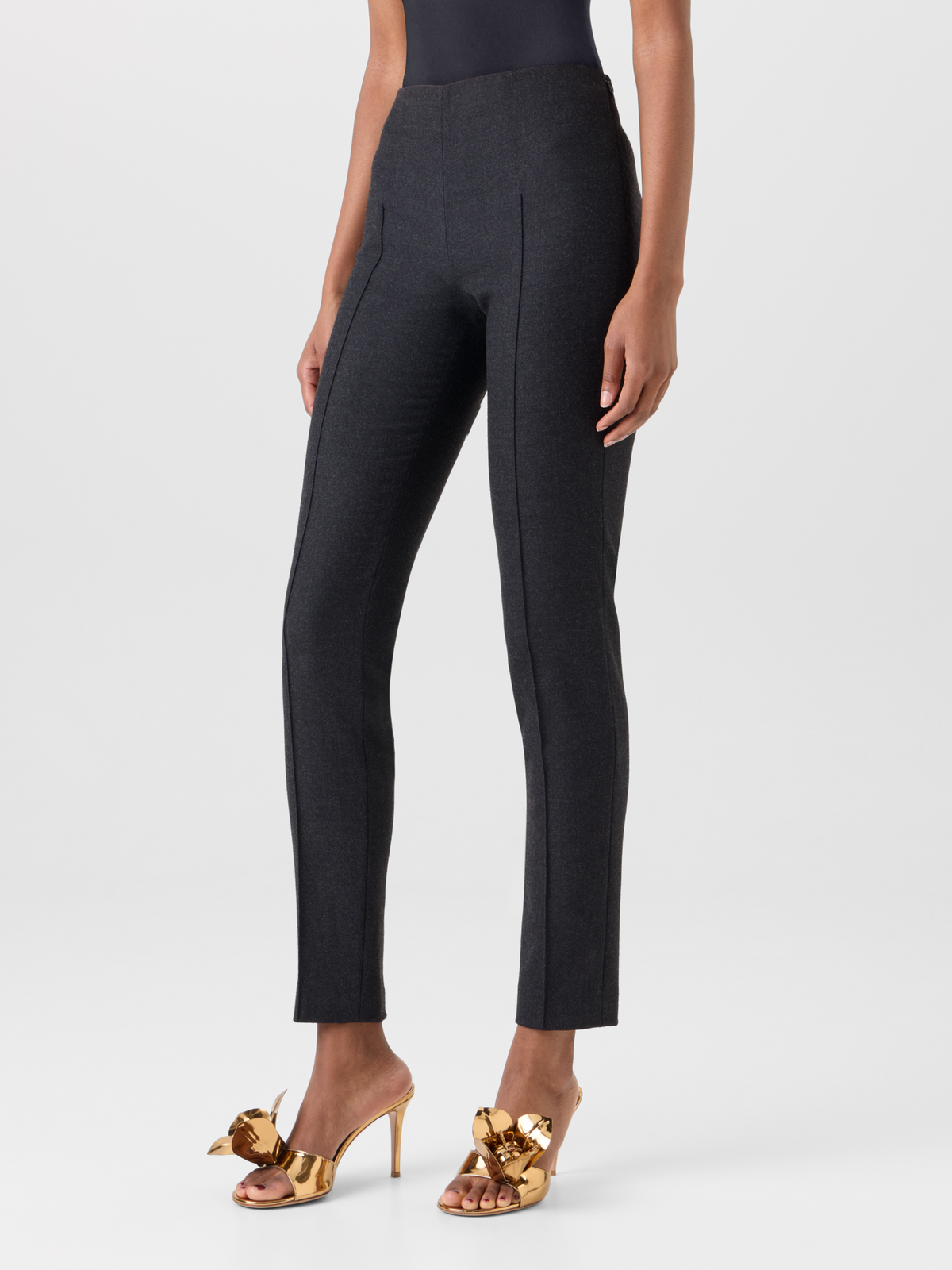Designer Slim Leg Wool Flannel Pants - grey 