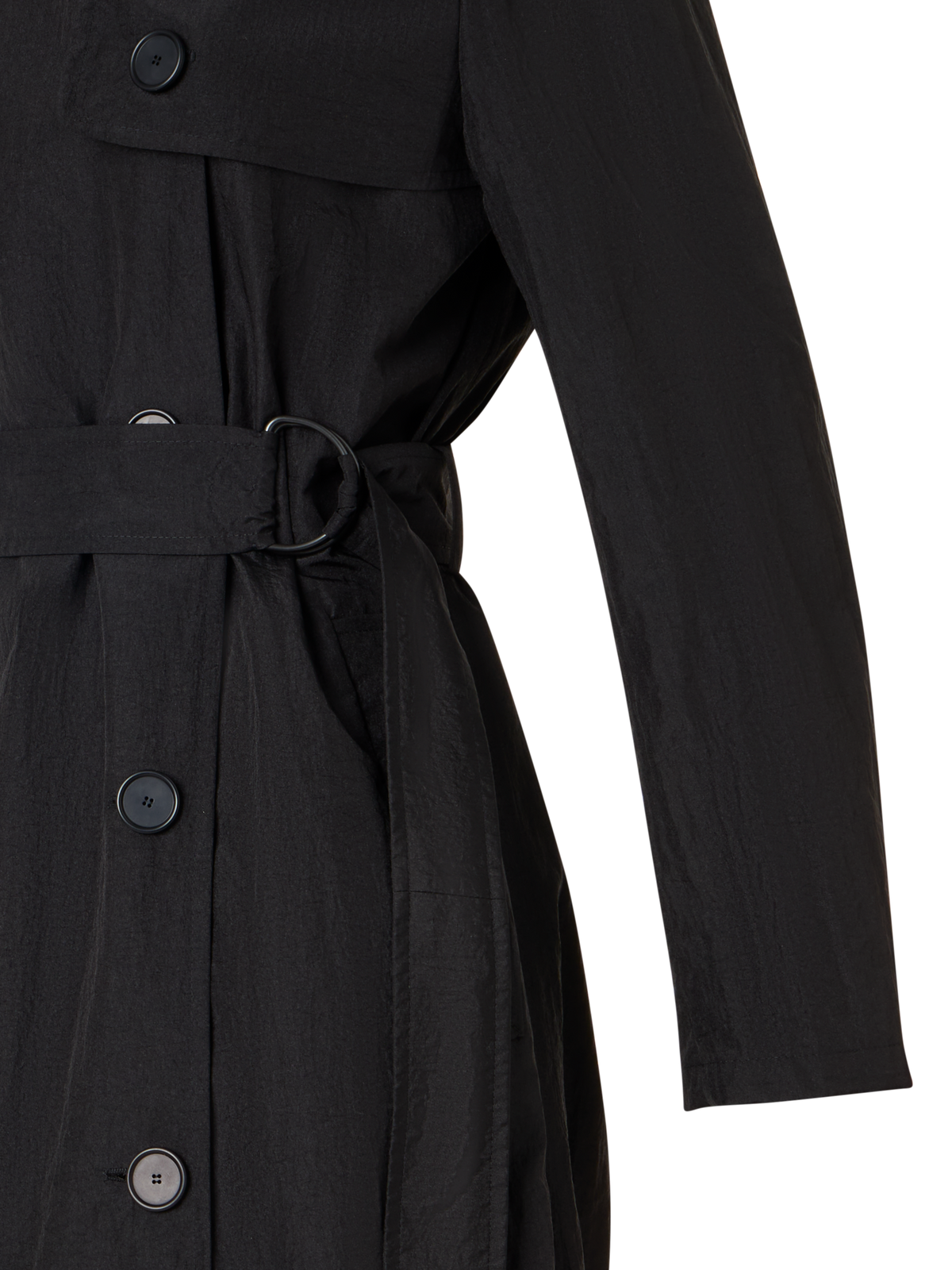 Designer Long-Sleeve Crinkled Parachute-Taffeta Long Trench Coat - black