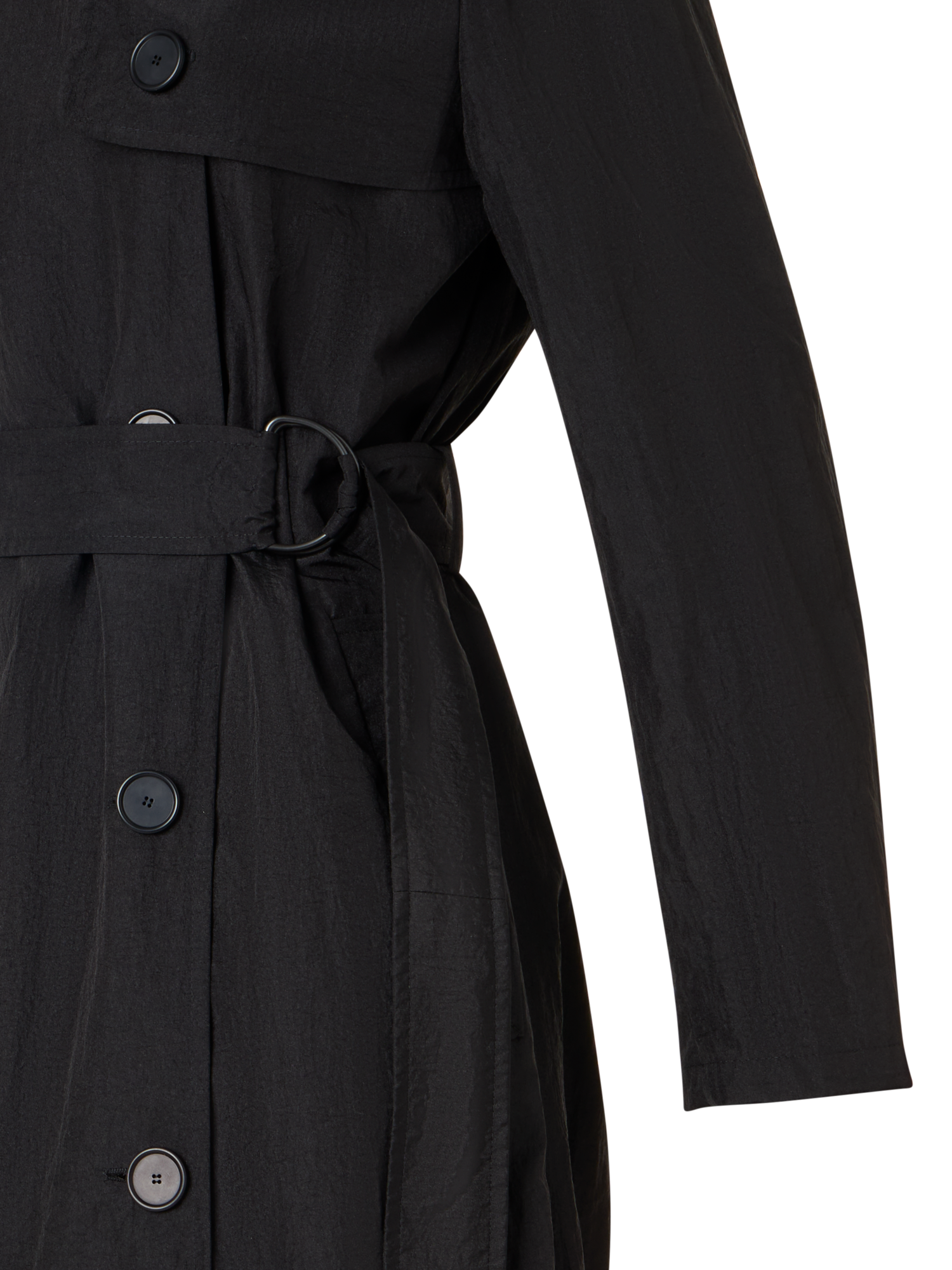 Designer Long-Sleeve Crinkled Parachute-Taffeta Long Trench Coat - black