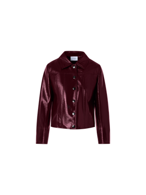 Designer Long-Sleeve Shiny Crinkle Faux-Leather Jacket - red