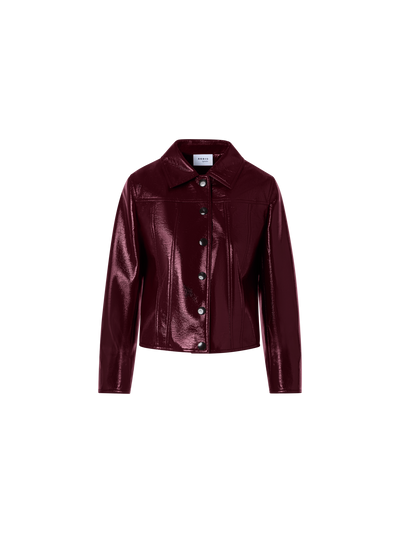 Designer Long-Sleeve Shiny Crinkle Faux-Leather Jacket - red