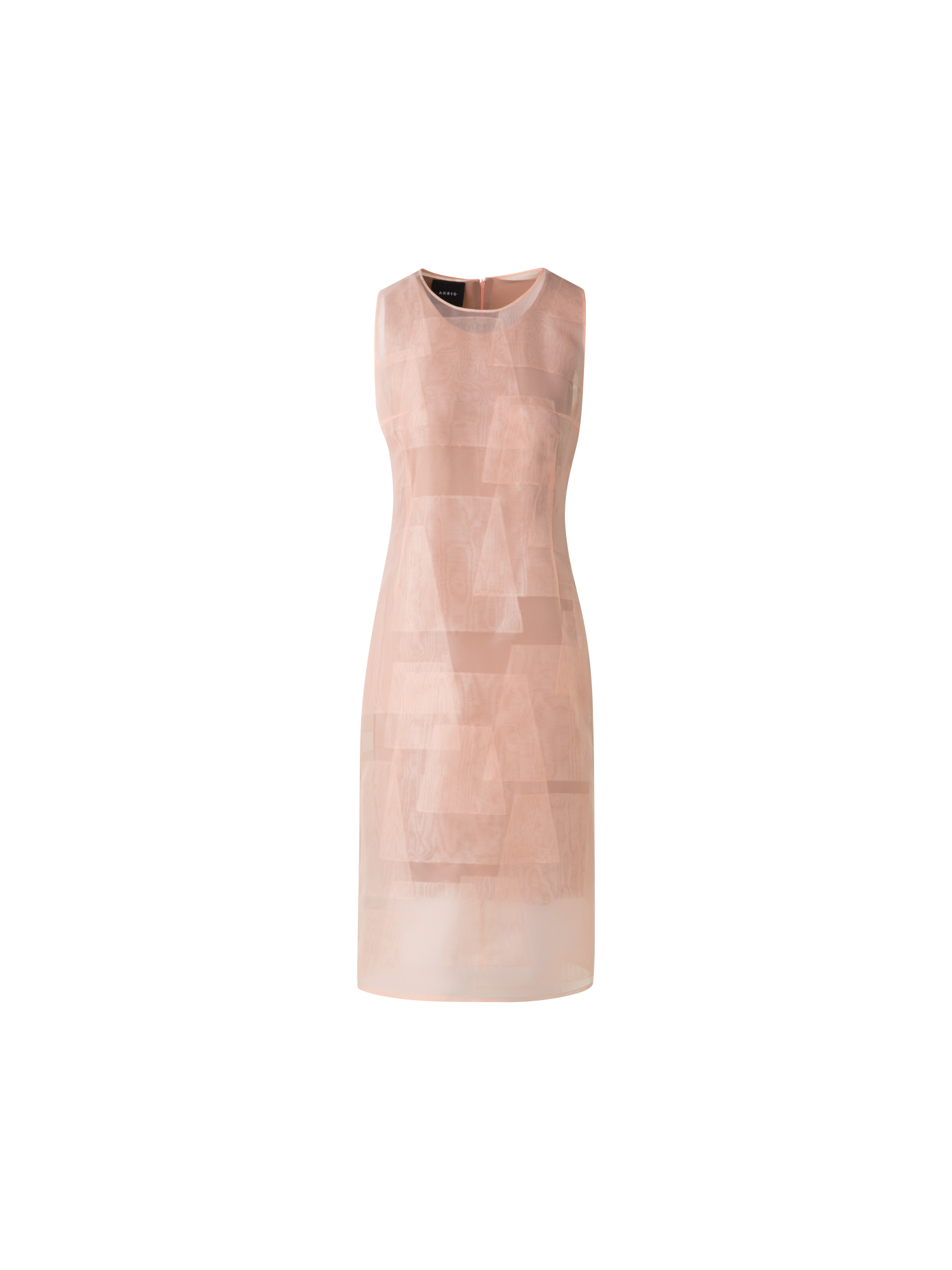 Designer Sheath Dress in Sheer Trapezoid Organza Layers - pastel - orange