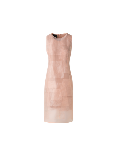 Designer Sheath Dress in Sheer Trapezoid Organza Layers - pastel - orange
