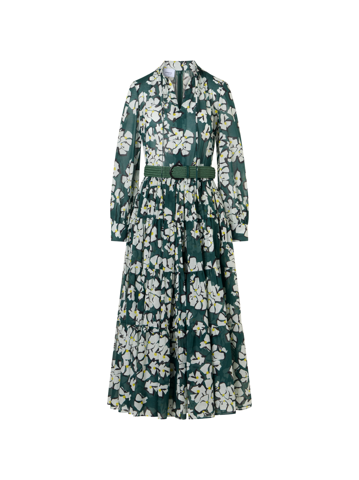 Designer Long-Sleeve Papercut Flower Boho Midi Dress - multicolor
