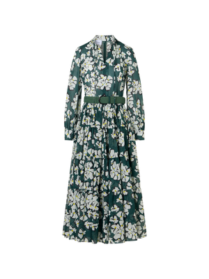 Designer Long-Sleeve Papercut Flower Boho Midi Dress - multicolor