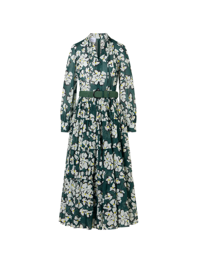 Designer Long-Sleeve Papercut Flower Boho Midi Dress - multicolor