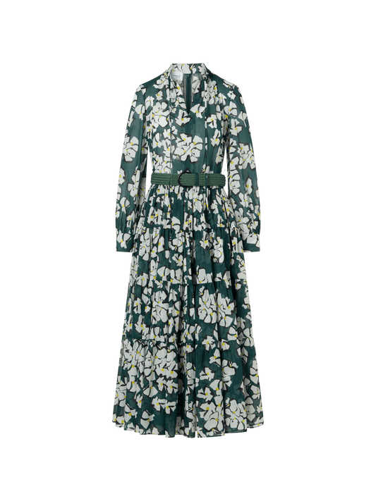 Designer Long-Sleeve Papercut Flower Boho Midi Dress - multicolor