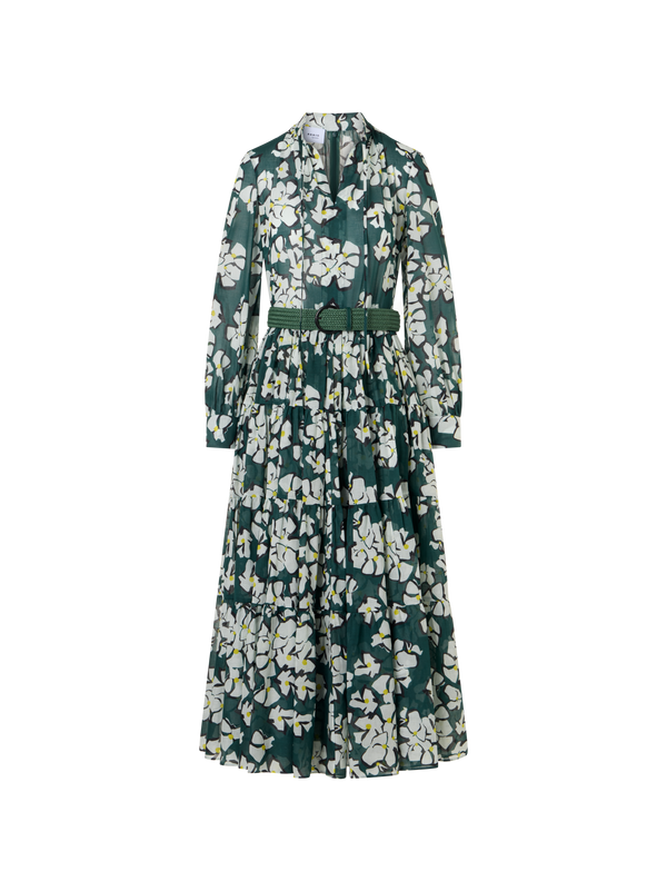 Designer Long-Sleeve Papercut Flower Boho Midi Dress - multicolor