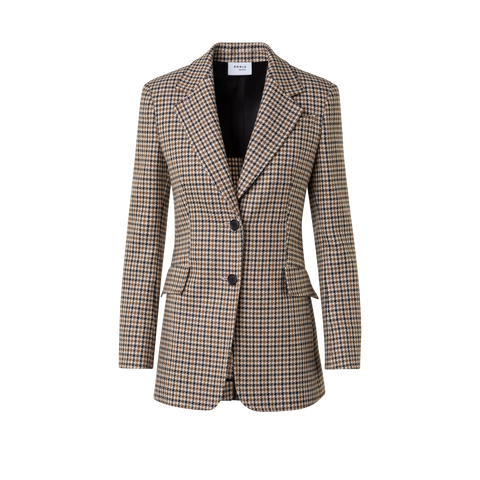 Long Virgin Wool Houndstooth Boyfriend Blazer