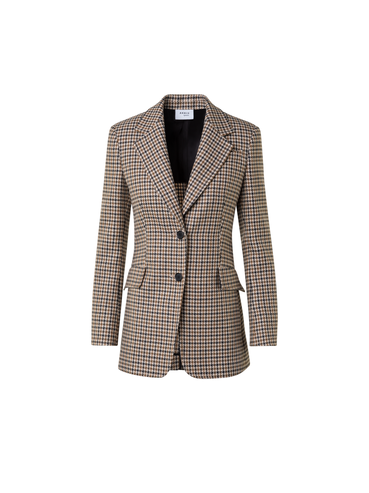 Designer Long Virgin Wool Houndstooth Boyfriend Blazer