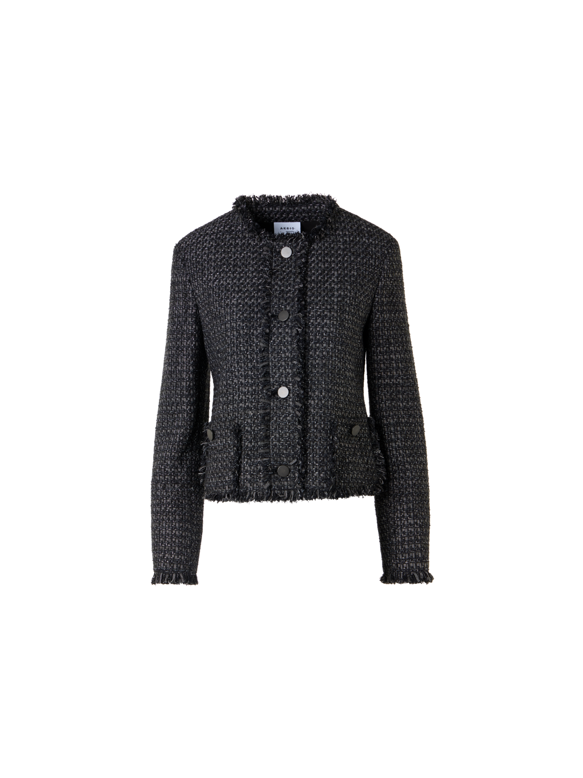 Designer Long-Sleeve Cotton-Blend Short Jacket - black