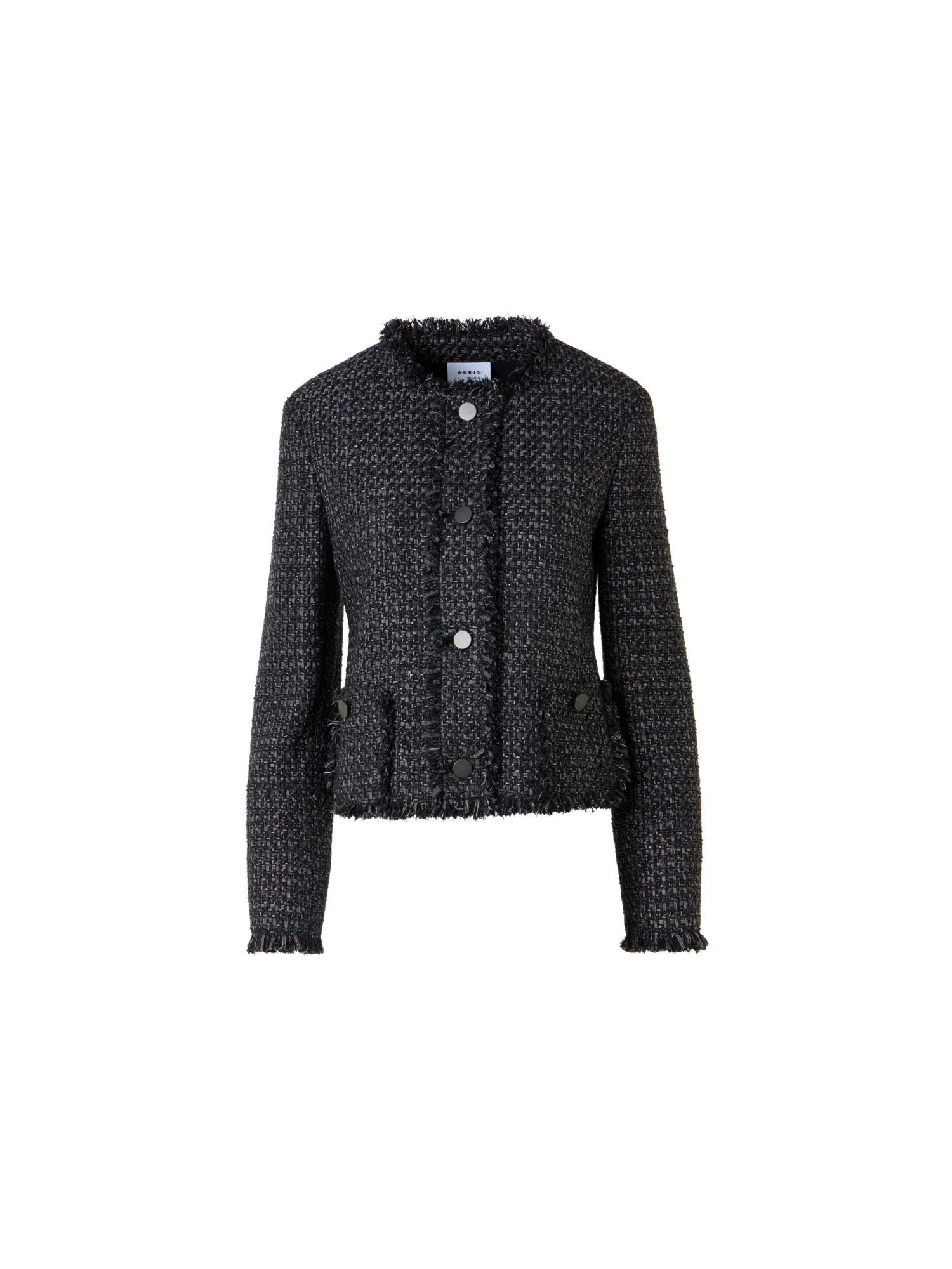 Designer Long-Sleeve Cotton-Blend Short Jacket - black
