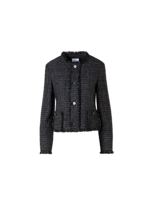 Designer Long-Sleeve Cotton-Blend Short Jacket - black