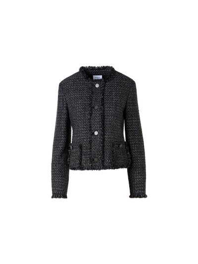 Designer Long-Sleeve Cotton-Blend Short Jacket - black