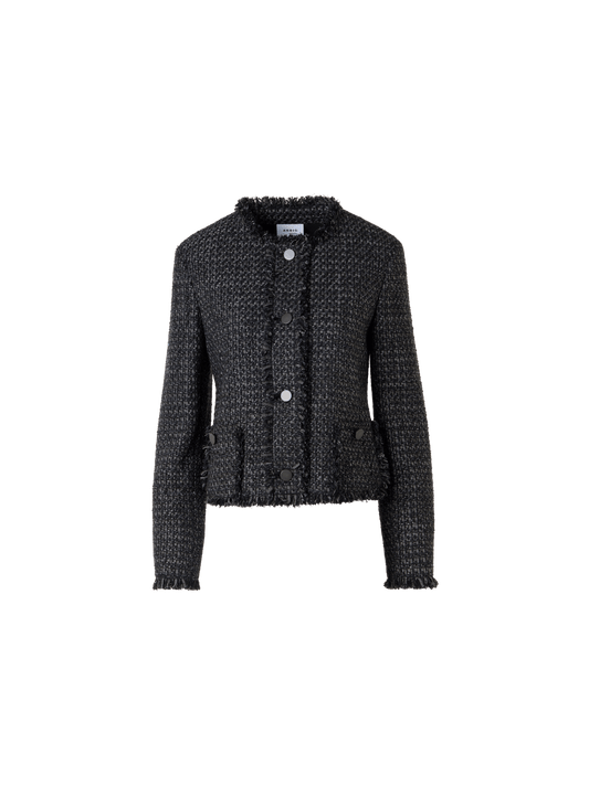 Designer Long-Sleeve Cotton-Blend Short Jacket - black