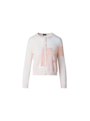Designer Trapezoid Intarsia Linen Blend Cardigan - multicolor - pink