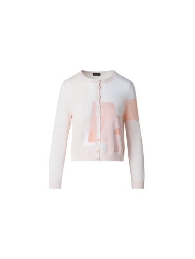 Designer Trapezoid Intarsia Linen Blend Cardigan - multicolor - pink