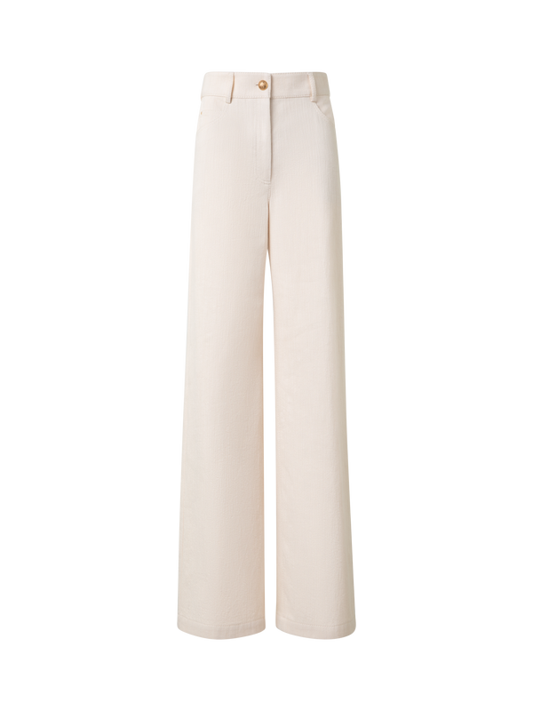 Designer Wide Cotton Wool Denim Stretch Pants - neutral - pastel - beige