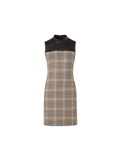 Designer Sleeveless Mini Shift Dress in Check Tweed - multicolor