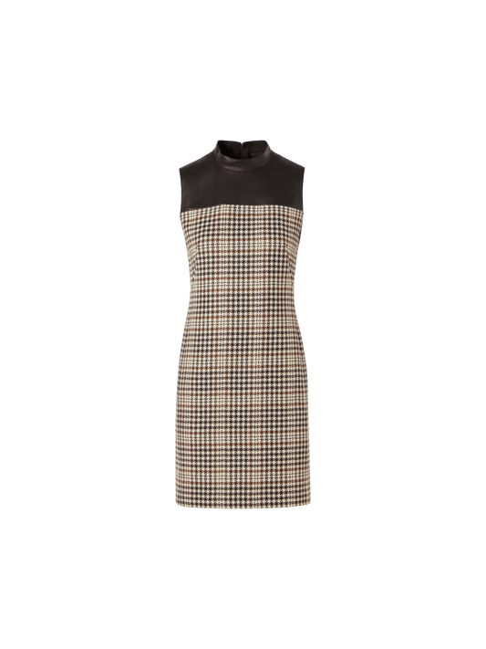 Designer Sleeveless Mini Shift Dress in Check Tweed - multicolor