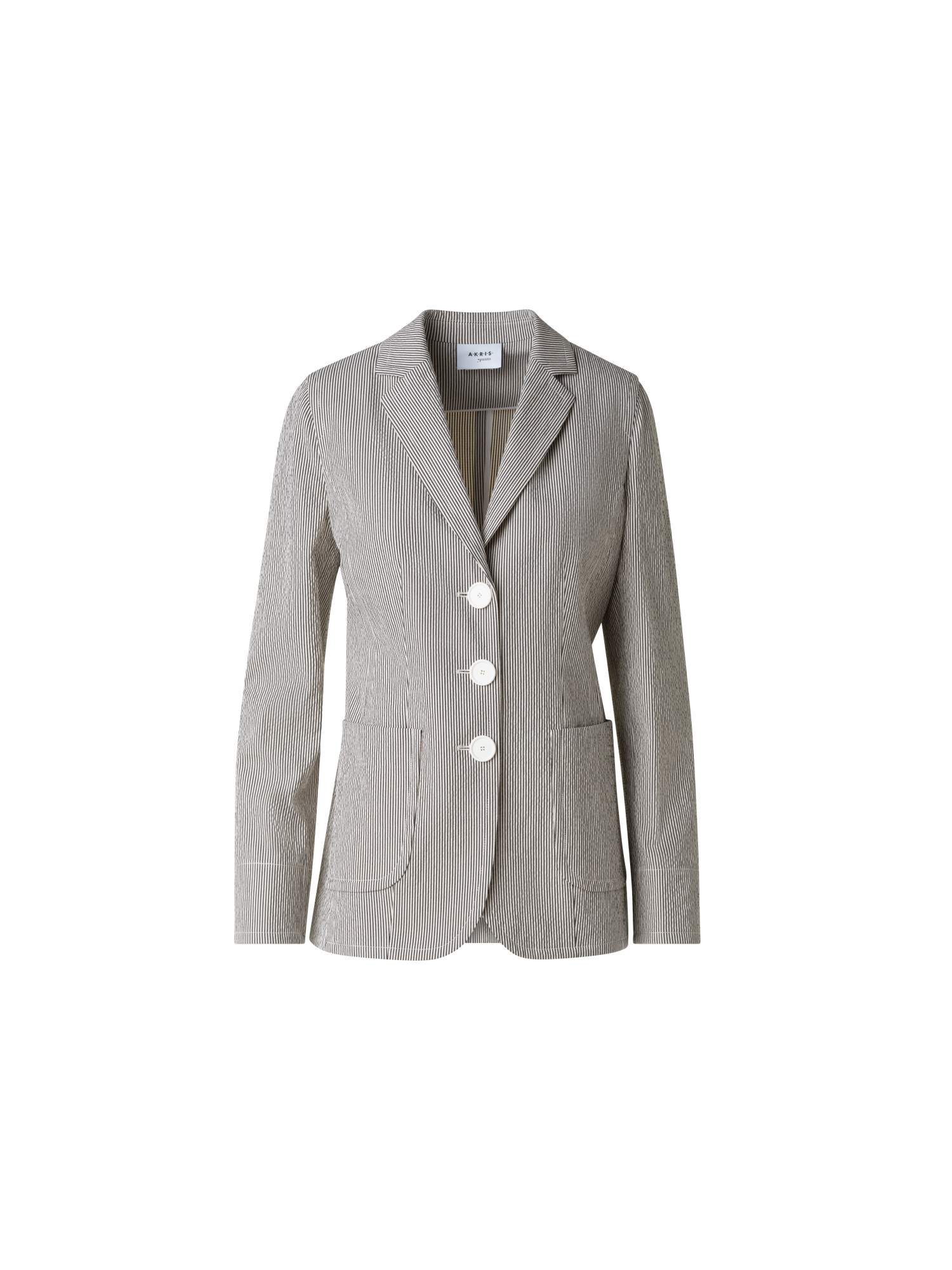 Designer Single Breasted Blazer in Cotton Seersucker - neutral - multicolor - ecru - white