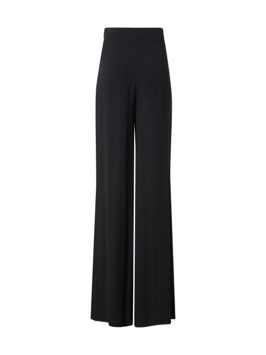 Designer Palazzo Silk Pants with Side Slits - black - neutral