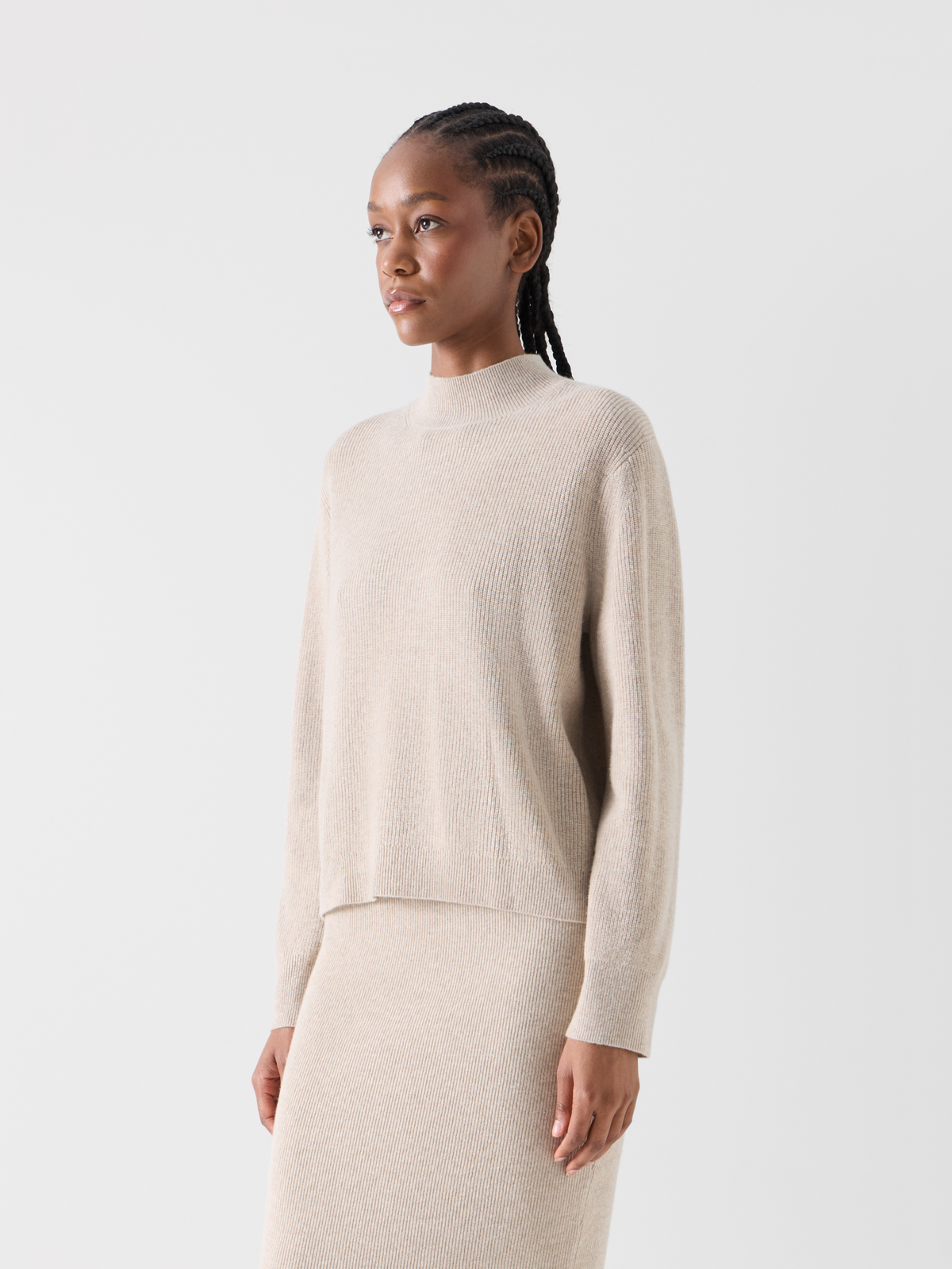 Designer Wool Cashmere Mock Neck Sweater - beige #editorial