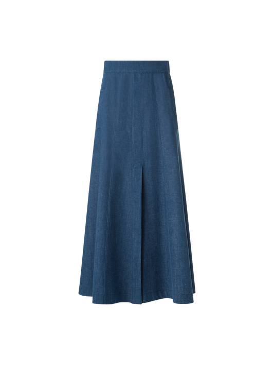 Designer A-Line Cotton Denim Midi Skirt - blue