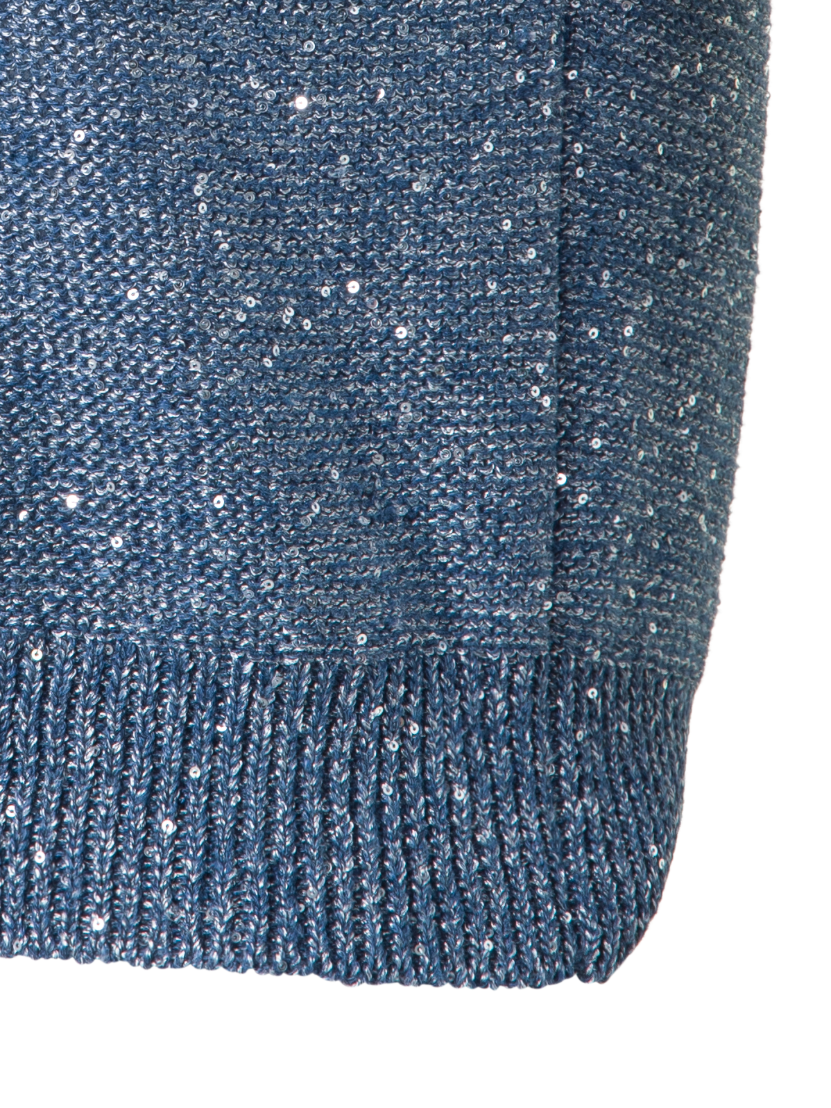 Designer Sleeveless Linen Cotton Knit Top with Sequins - blue