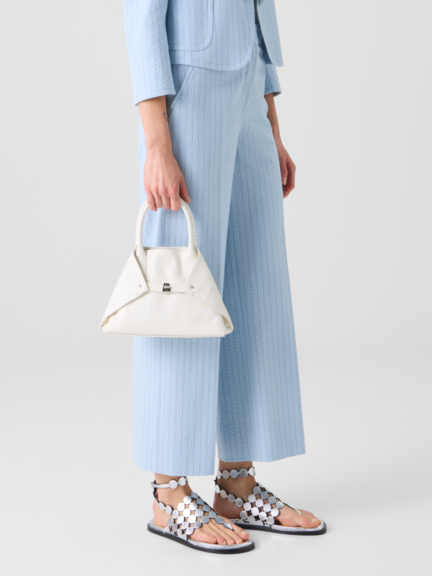 Designer Chiara High-Rise Cropped Wide Leg Seersucker Pants - pastel - blue