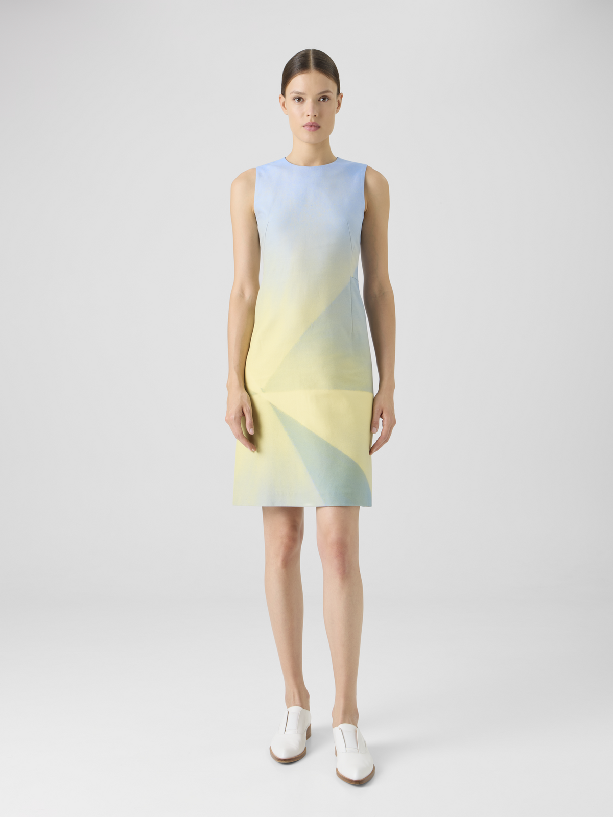Designer Silk Cotton Double-Face Dress with Sunbeam Print - blue - multicolor - yellow #editorial