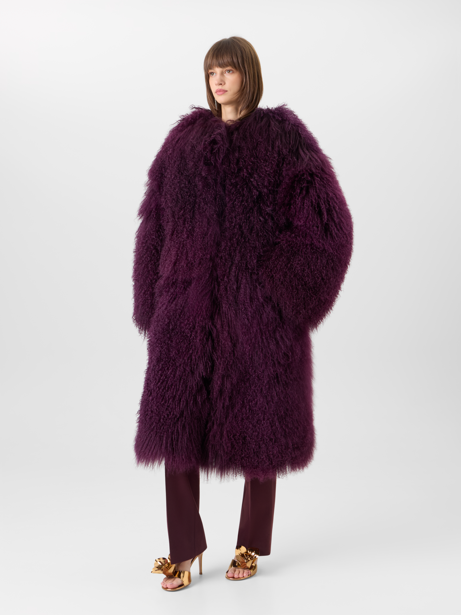 Designer Oversized Longhair Lamb Shearling Coat - red - purple 