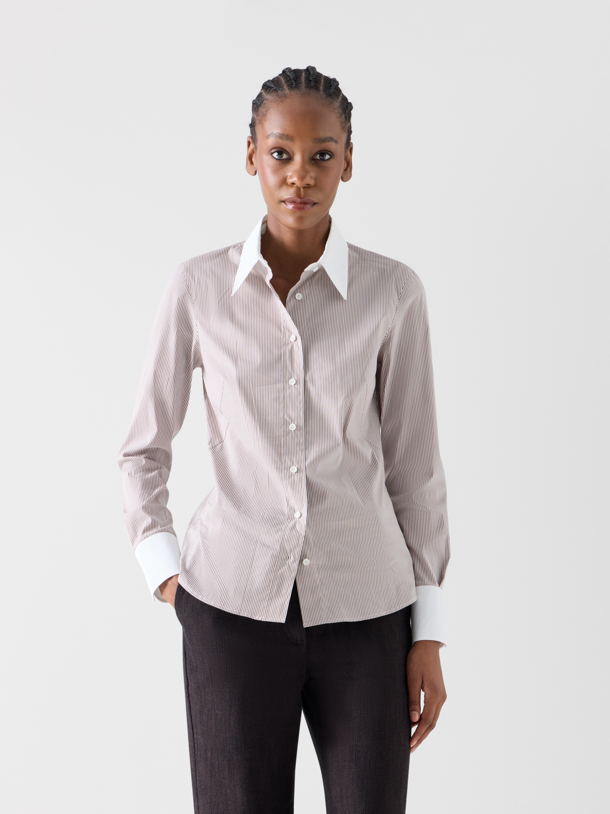 Designer Microstripe Stretch Cotton Poplin Blouse - multicolor 