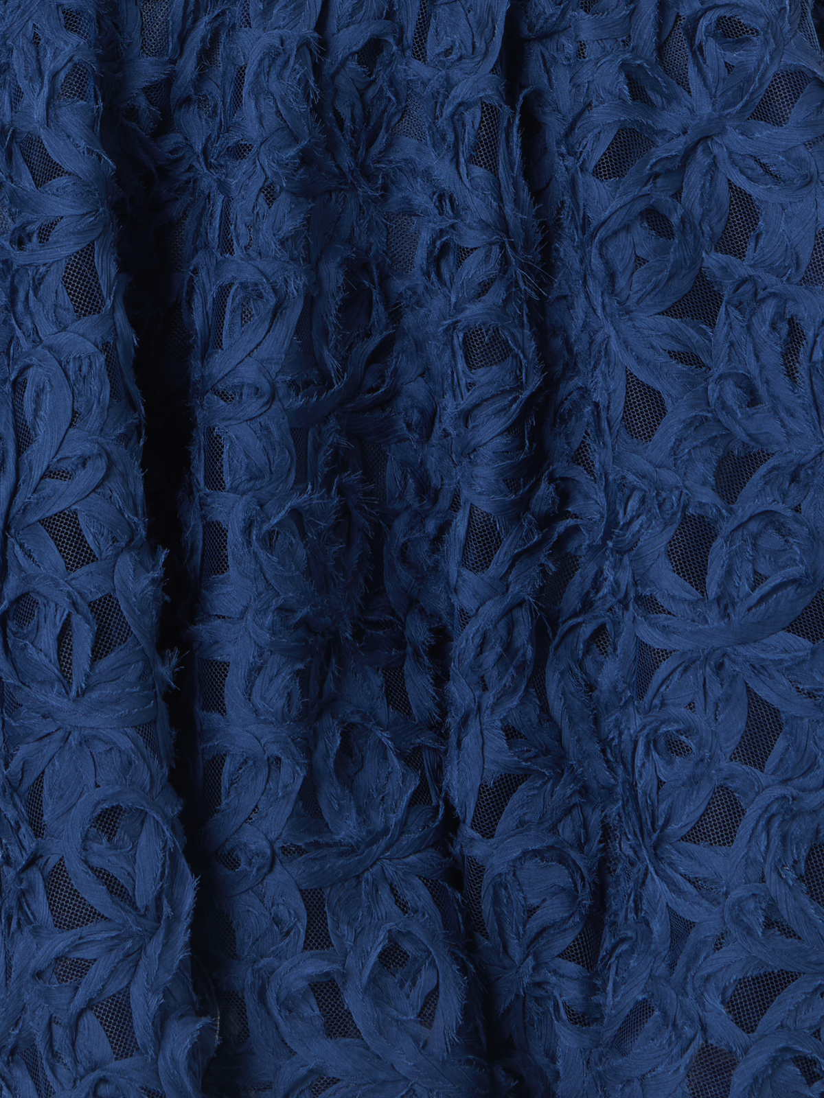 Designer Flounced Mini Dress in 3D Scribble Tulle - navy
