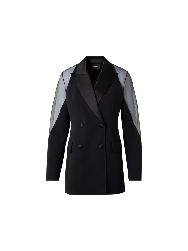 Wool Satin Tuxedo Jacket with Sheer Shoulders – Akris Inc.