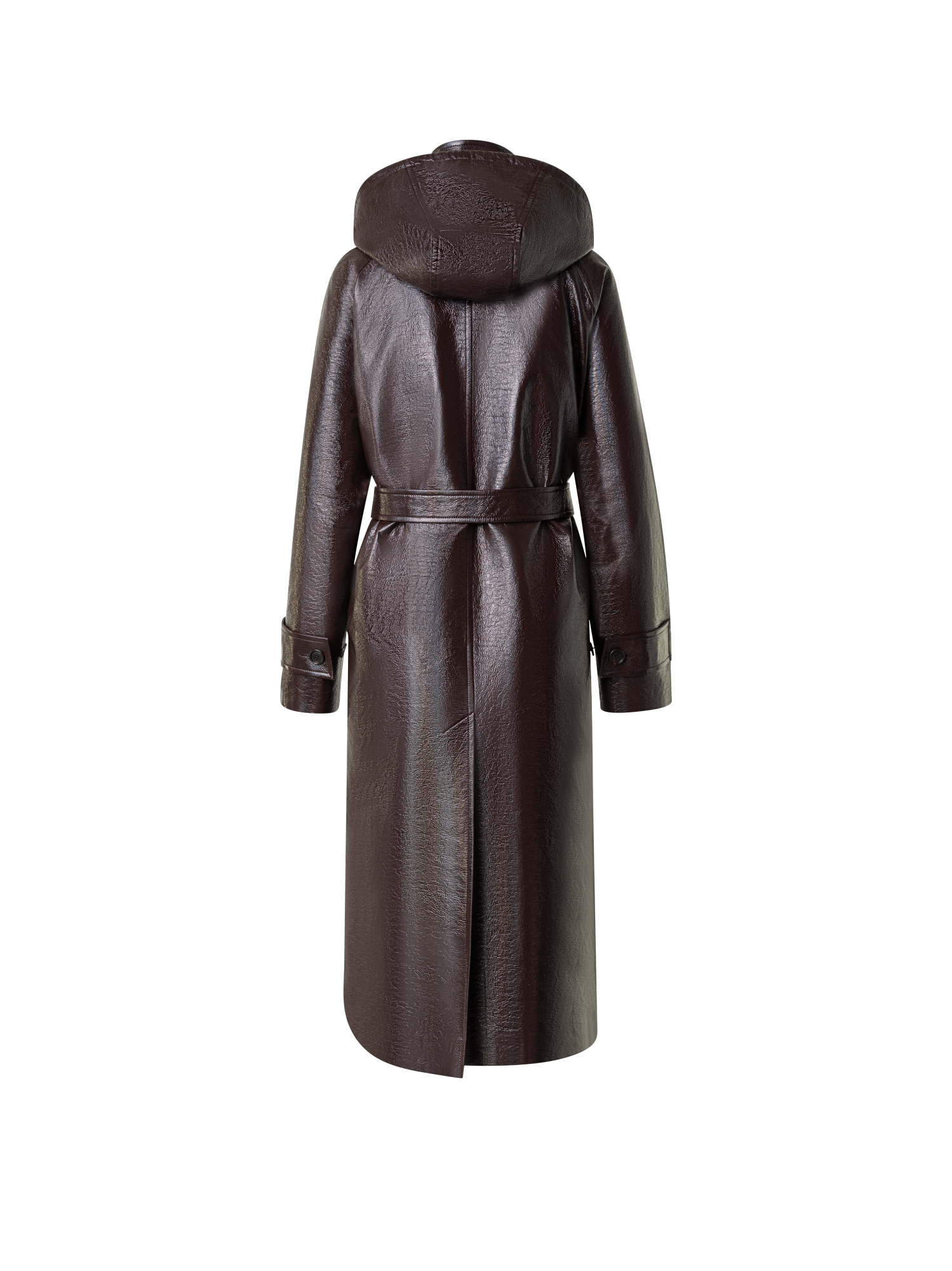 Designer Lacquer Cotton Trench Coat with Detachable Hood - brown