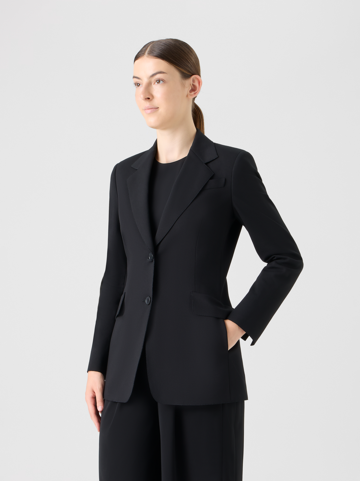 Designer Signature Viscose Jersey Blazer - black #editorial