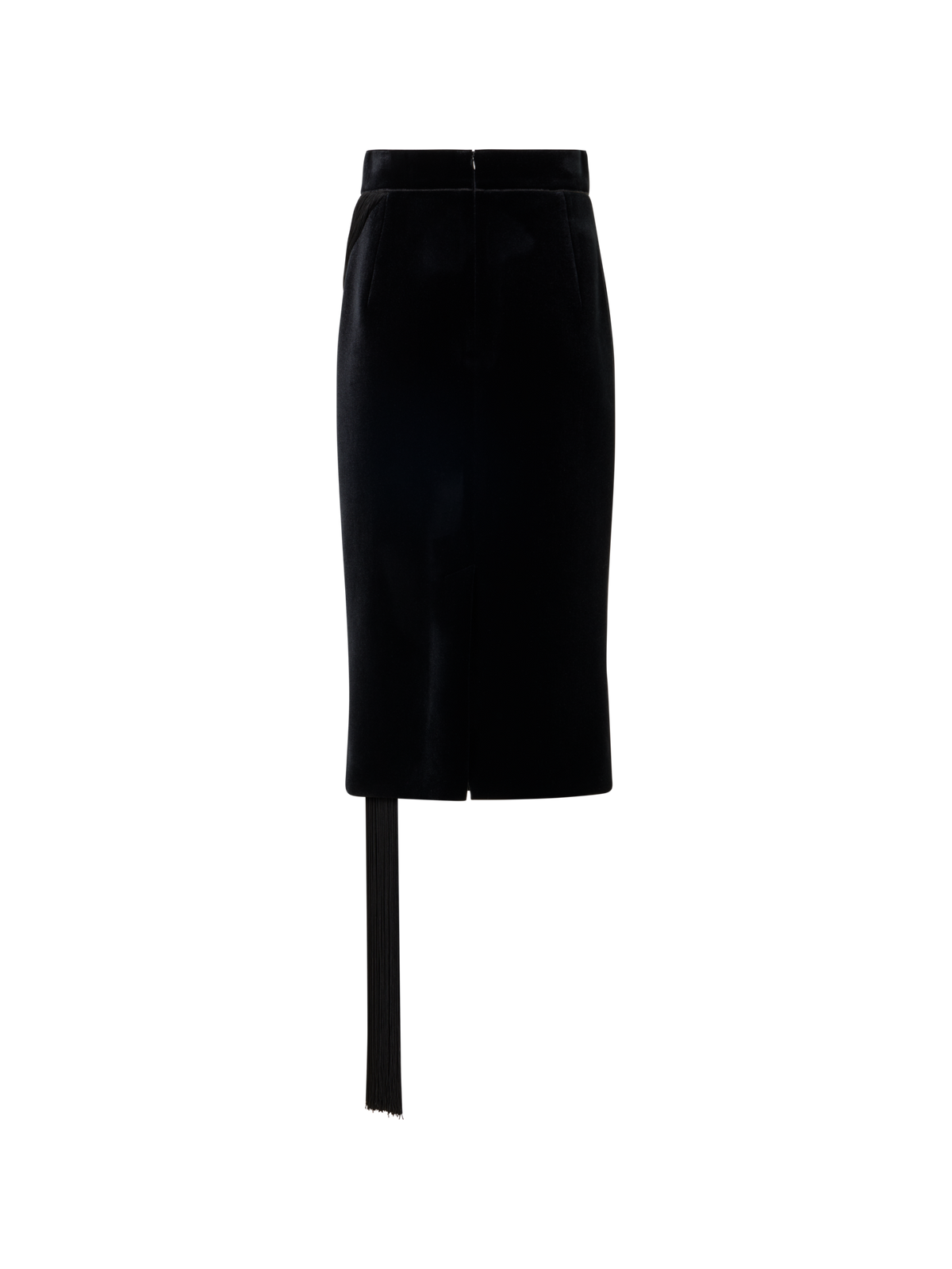 Designer Velvet Neoprene Pencil Skirt with The Fringe Knot - black