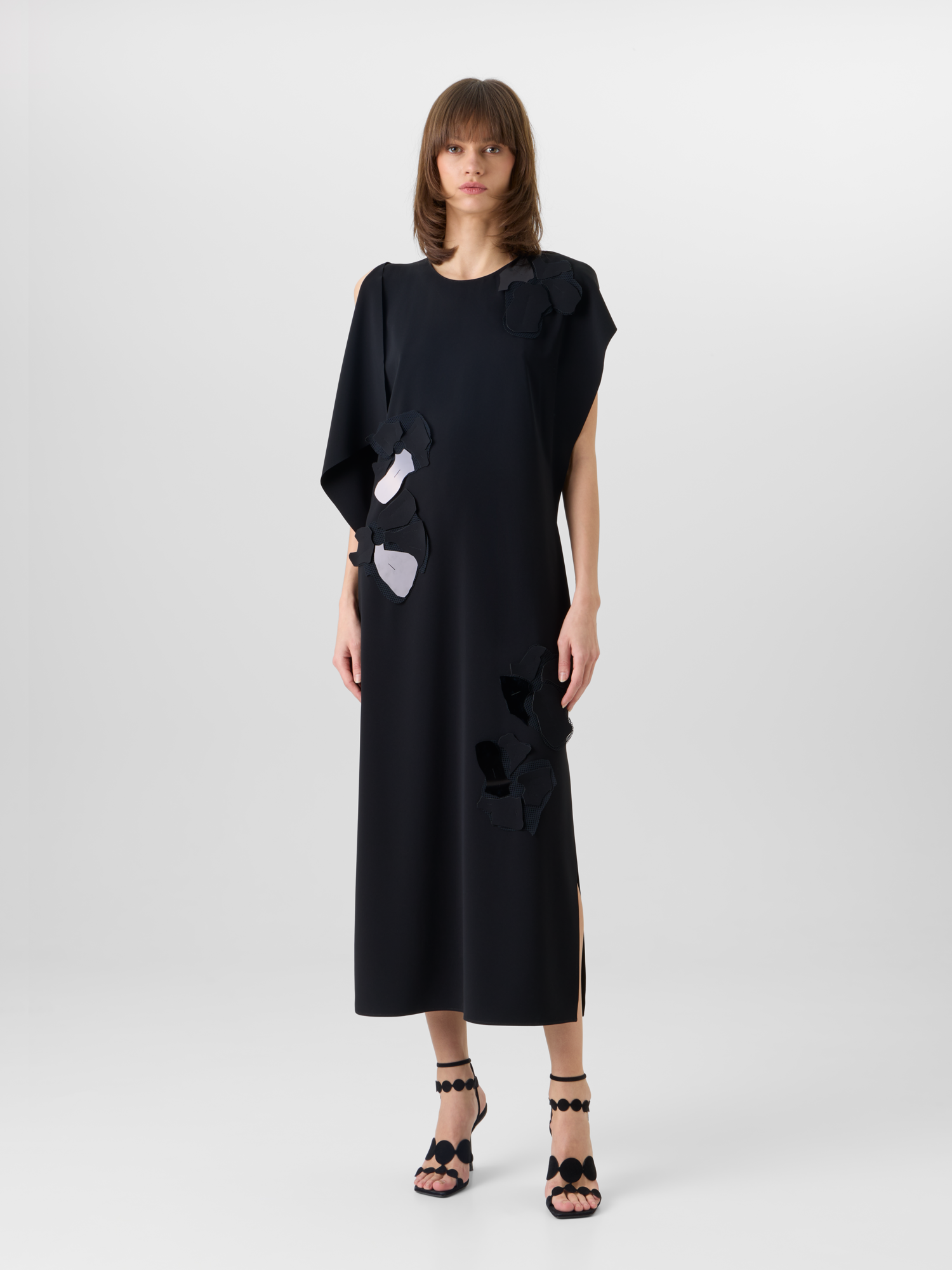 Designer Sleeveless Papercut Flower Midi Dress - black 