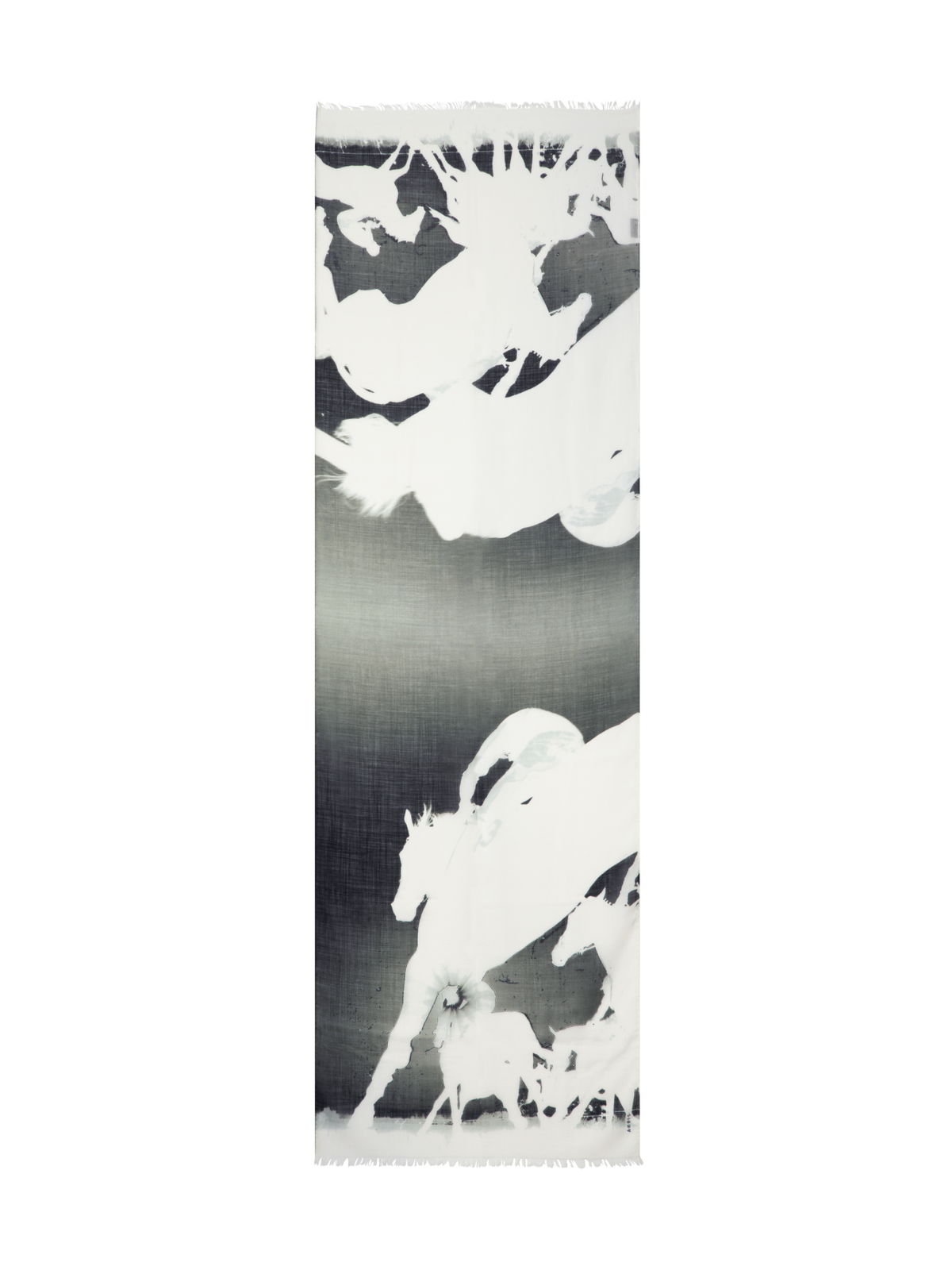 Designer Scarf Cashmere Silk Turf Print - black - multicolor - ecru - white