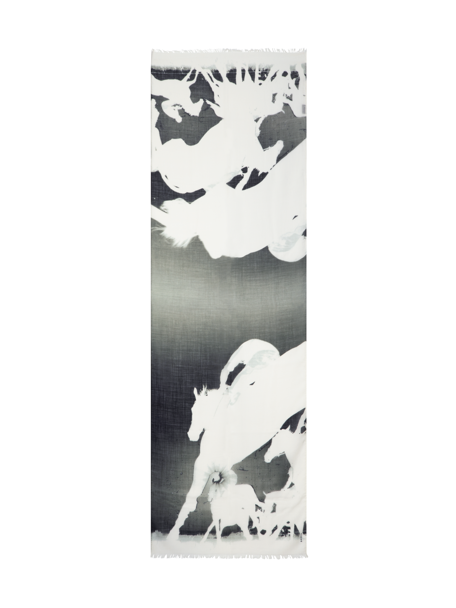 Designer Scarf Cashmere Silk Turf Print - black - multicolor - ecru - white