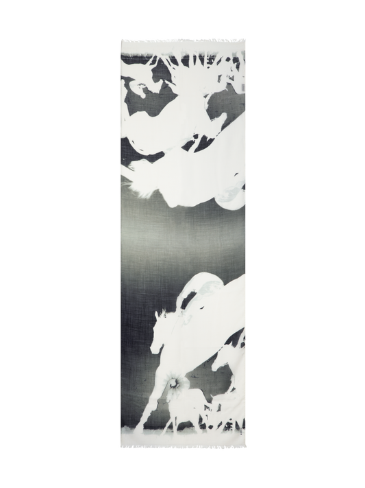 Designer Scarf Cashmere Silk Turf Print - black - multicolor - ecru - white