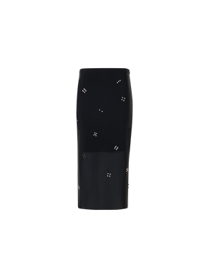 Designer Tulle Pencil Skirt with Diamond Dice Dot Embellishment - black