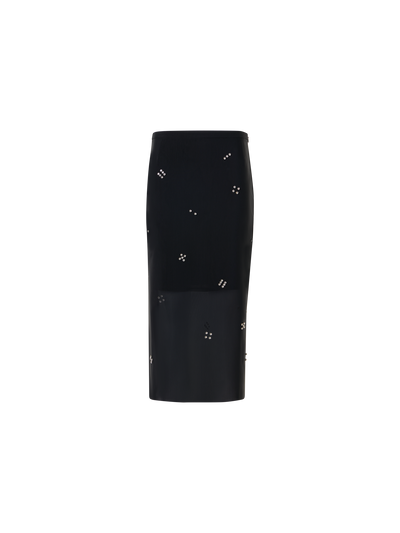 Designer Tulle Pencil Skirt with Diamond Dice Dot Embellishment - black