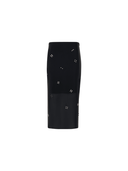 Designer Tulle Pencil Skirt with Diamond Dice Dot Embellishment - black