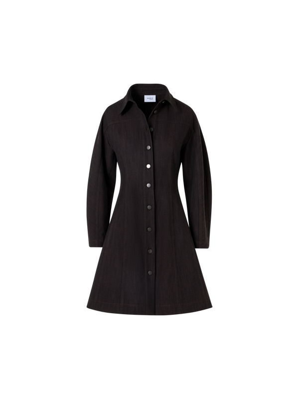 Designer Mini Fit-and-Flare Dress in Winter Denim - brown