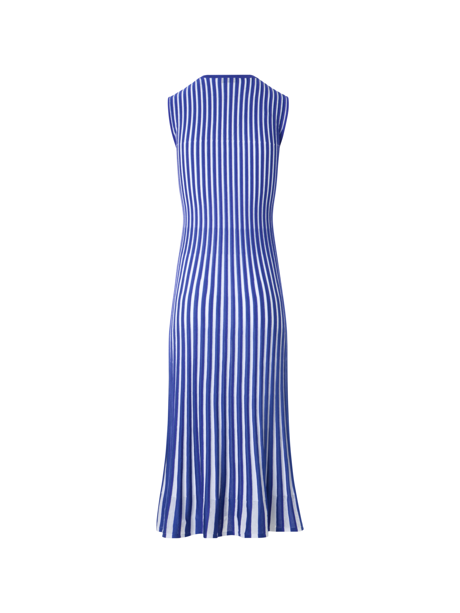 Two Tone Rib Knit Dress with Sheer Shoulders Lapis blue-ecru / 8 Two Tone Rib Knit Dress with Sheer Shoulders Lapis blue-ecru / 8