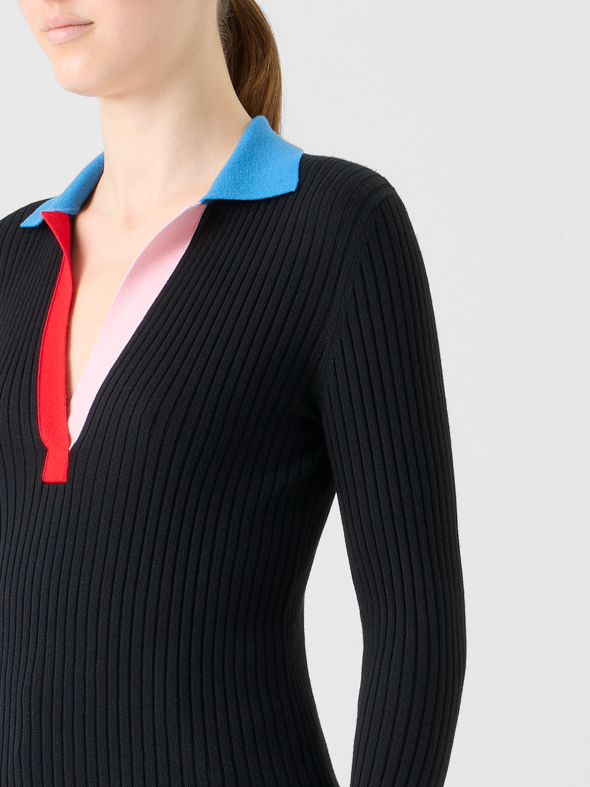 Designer Ribbed Merino Wool Polo Sweater - black #editorial