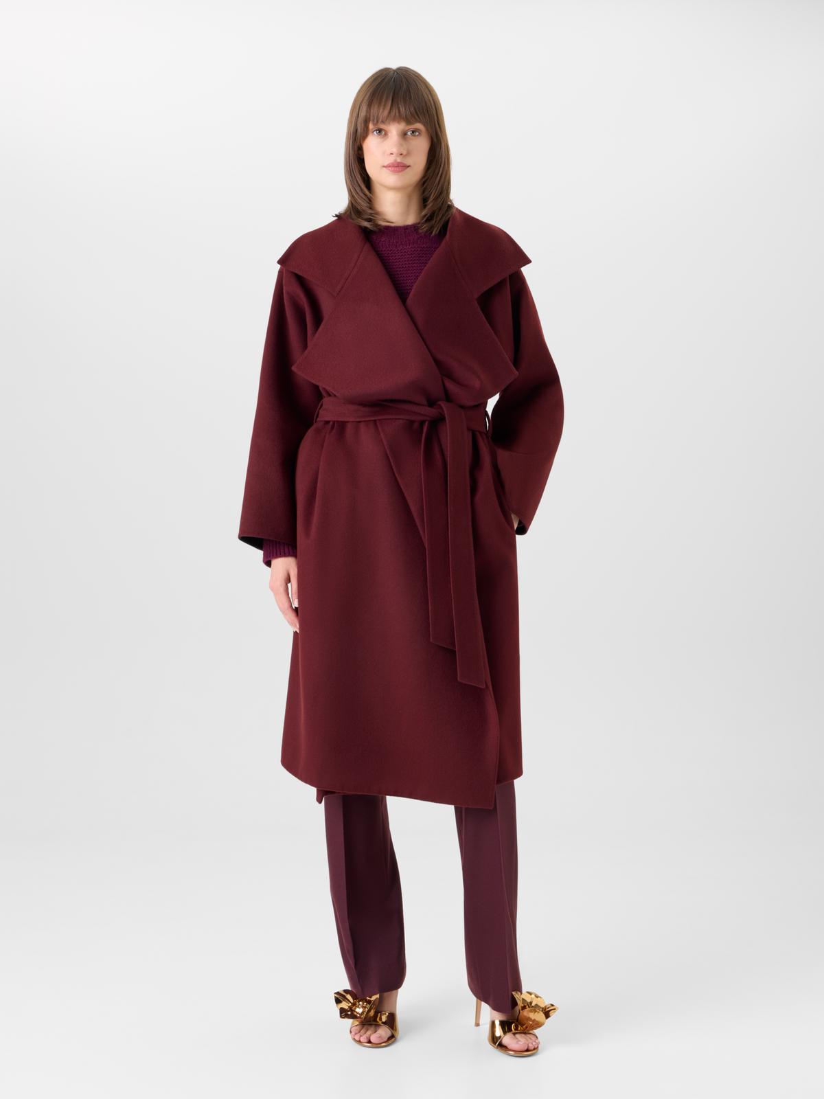 Designer Cashmere Double-Face Wrap Coat - red 